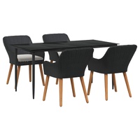 Garden Dining Set with Cushion 5 pcs Black Poly Rattan