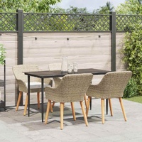 Garden Dining Set with Cushion 5 pcs Beige Poly Rattan