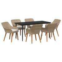 Garden Dining Set with Cushion 7 pcs Beige Poly Rattan