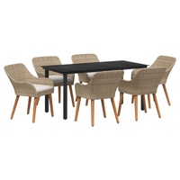 Garden Dining Set with Cushion 7 pcs Beige Poly Rattan