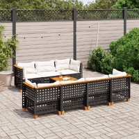 8 Piece Garden Sofa Set with Cushions Black Poly Rattan