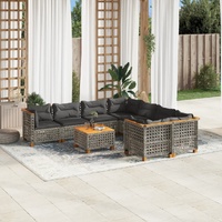 9 Piece Garden Sofa Set with Cushions Grey Poly Rattan