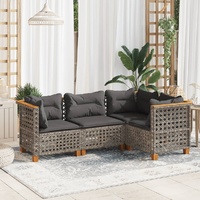 4 Piece Garden Sofa Set with Cushions Grey Poly Rattan