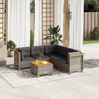 6 Piece Garden Sofa Set with Cushions Grey Poly Rattan