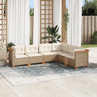 6 Piece Garden Sofa Set with Cushions Beige Poly Rattan