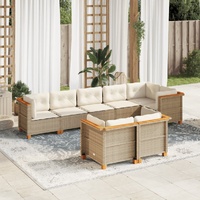 8 Piece Garden Sofa Set with Cushions Beige Poly Rattan