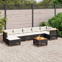 8 Piece Garden Sofa Set with Cushions Black Poly Rattan