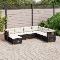 7 Piece Garden Sofa Set with Cushions Black Poly Rattan