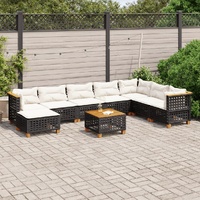 9 Piece Garden Sofa Set with Cushions Black Poly Rattan
