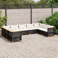 9 Piece Garden Sofa Set with Cushions Black Poly Rattan