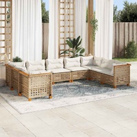 9 Piece Garden Sofa Set with Cushions Beige Poly Rattan