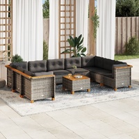 10 Piece Garden Sofa Set with Cushions Grey Poly Rattan