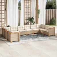 10 Piece Garden Sofa Set with Cushions Beige Poly Rattan
