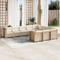 10 Piece Garden Sofa Set with Cushions Beige Poly Rattan