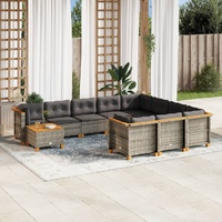 11 Piece Garden Sofa Set with Cushions Grey Poly Rattan