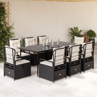 9 Piece Garden Dining Set with Cushions Black Poly Rattan