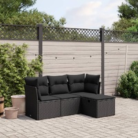 4 Piece Garden Sofa Set with Cushions Black Poly Rattan