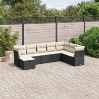 8 Piece Garden Sofa Set with Cushions Black Poly Rattan