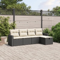5 Piece Garden Sofa Set with Cushions Black Poly Rattan
