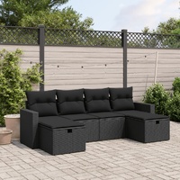 6 Piece Garden Sofa Set with Cushions Black Poly Rattan