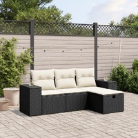 4 Piece Garden Sofa Set with Cushions Black Poly Rattan