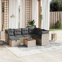 8 Piece Garden Sofa Set with Cushions Grey Poly Rattan