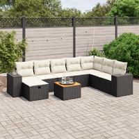 9 Piece Garden Sofa Set with Cushions Black Poly Rattan