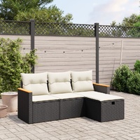 4 Piece Garden Sofa Set with Cushions Black Poly Rattan