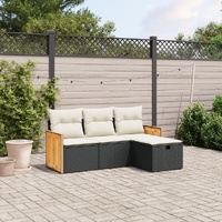 4 Piece Garden Sofa Set with Cushions Black Poly Rattan