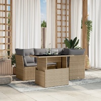 5 Piece Garden Sofa Set with Cushions Beige Poly Rattan