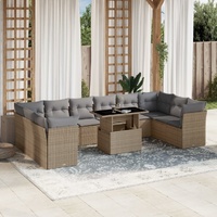 11 Piece Garden Sofa Set with Cushions Beige Poly Rattan