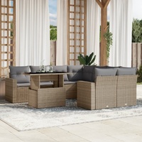 9 Piece Garden Sofa Set with Cushions Beige Poly Rattan