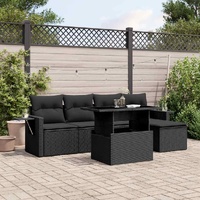 6 Piece Garden Sofa Set with Cushions Black Poly Rattan