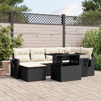 7 Piece Garden Sofa Set with Cushions Black Poly Rattan