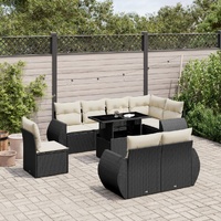 9 Piece Garden Sofa Set with Cushions Black Poly Rattan