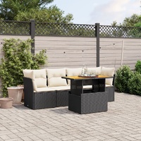 5 Piece Garden Sofa Set with Cushions Black Poly Rattan