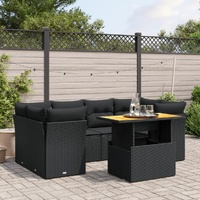 7 Piece Garden Sofa Set with Cushions Black Poly Rattan