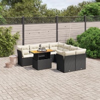 9 Piece Garden Sofa Set with Cushions Black Poly Rattan