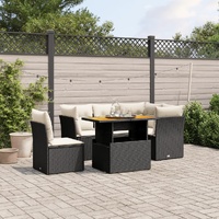 5 Piece Garden Sofa Set with Cushions Black Poly Rattan