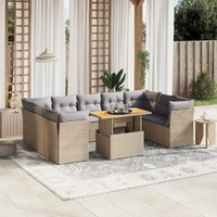 10 Piece Garden Sofa Set with Cushions Beige Poly Rattan