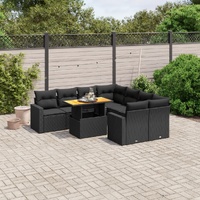 9 Piece Garden Sofa Set with Cushions Black Poly Rattan