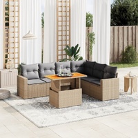 7 Piece Garden Sofa Set with Cushions Beige Poly Rattan