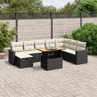 9 Piece Garden Sofa Set with Cushions Black Poly Rattan