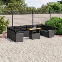 11 Piece Garden Sofa Set with Cushions Black Poly Rattan
