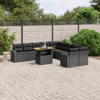 11 Piece Garden Sofa Set with Cushions Black Poly Rattan