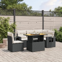 6 Piece Garden Sofa Set with Cushions Black Poly Rattan