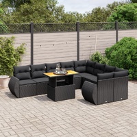 10 Piece Garden Sofa Set with Cushions Black Poly Rattan