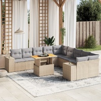 11 Piece Garden Sofa Set with Cushions Beige Poly Rattan