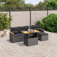 6 Piece Garden Sofa Set with Cushions Black Poly Rattan