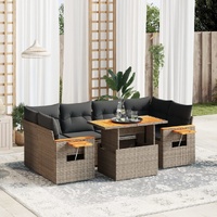 7 Piece Garden Sofa Set with Cushions Grey Poly Rattan